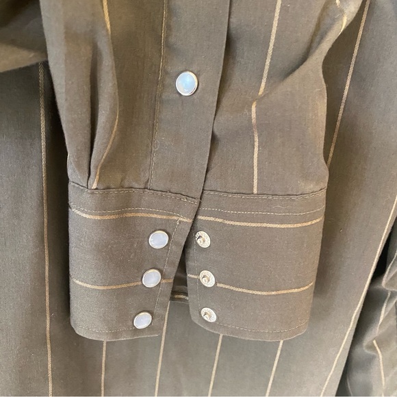 Vintage Pearlsnap Western Shirt Flying R Ranchwear Made in USA Brown Stripe 17.5 - Picture 8 of 9